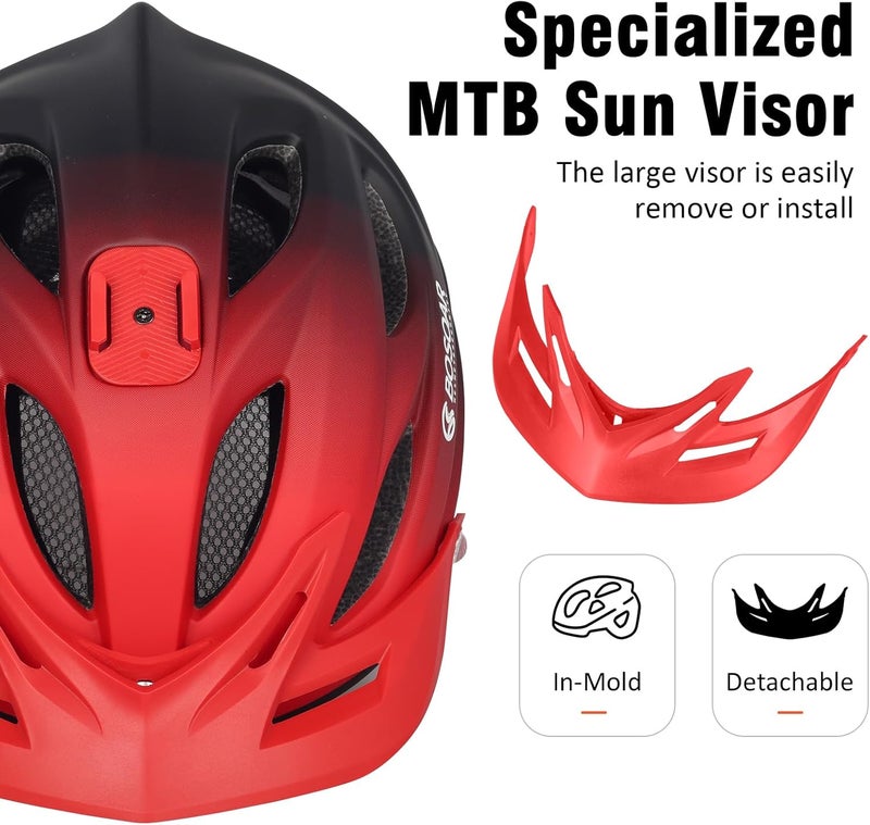 Bosoar Mountain Bike Helmet,Adult Cycling Helmet with Camera Mount and Detachable Visor for Men Women Youth,Suggested Fit 55-61 Cm - Image 5